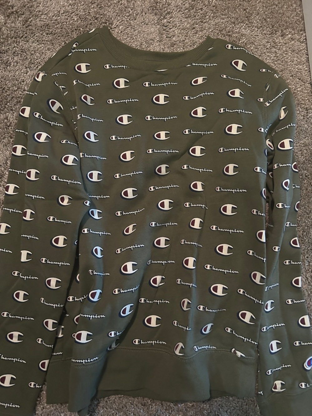 Champion Olive Green Logo Print Sweatshirt